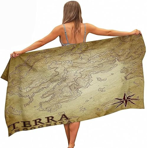 okoikfc 3D Strandtuch 100x200 cm Retro-Karte Badetuch Groß Retro-Karte Microfaser Handtücher Weich Schnell Trocknen Strandhandtuch Herren Frauen Badetücher, Strandtücher Strandlaken Handtuch A1216