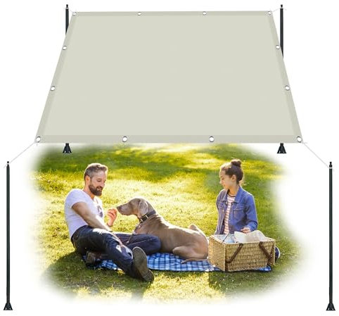 Voile d'ombrage Rectangulaire 2.5 x 5 m Toile d'ombrage Pergola Serres Imperméable Protection UV 98% avec Oeillets et Cordons pour Patio Jardin Terrasse, Ivoire