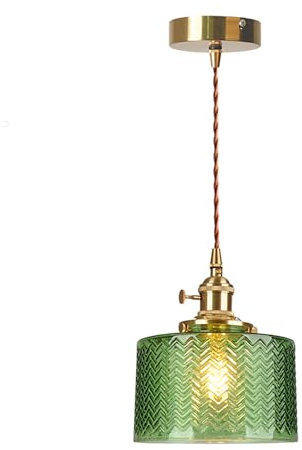 Svetilnikya Vintage Glas Pendelleuchte, E27 lampenfassung mit Glas Lampenschirm Retro Hängeleuchte mit Beschläge aus Messing Glas Hängelampe für Kücheninsel Schlafzimmer Esszimmer (Grün, Schuppiges)