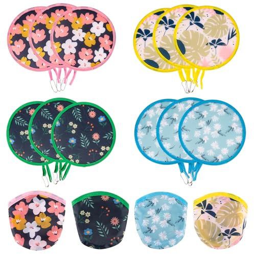 12 Stück runder faltbarer Handventilator mit Blumenmuster, japanischer faltbarer Ventilator-Stil, Handventilator, kompakt, für Outdoor-Spiele, Weihnachtsdekoration, Festival, Partygeschenke, Reisen,