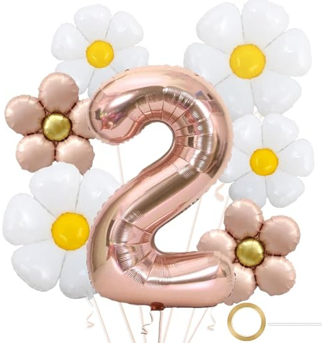 DazzJoy Geburtstagsdeko 2 Jahre Mädchen mit Gänseblümchen Folienballon, Luftballon Deko 2. Geburtstag Mädchen Junge, Folienballon 2 Rosegold für Deko Kindergeburtstag 2 Jahre, Ballon 2 Geburtstag Deko