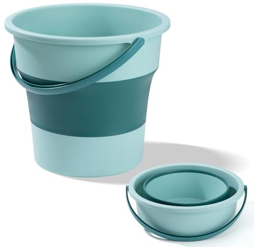 Eimer Faltbar 10l Tragbares Putzeimer Spülwanne Camping Platzsparend Fischerei Wassereimer Mit Griff für Reinigung Camping Angeln Küche (Grün, 10L)