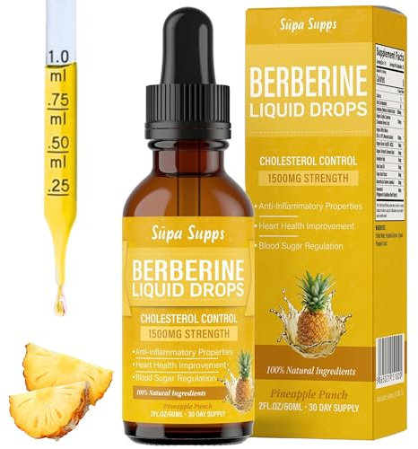 Berberine Liquid 60ml Pineapple Flavour | Supa Supps Berberine Supplement with Berberine HCl, High Strength 20000mg Equivalent, Easy Liquid Drops Alternative to Berberine Patches for Wellness & Energy