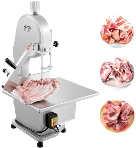 VEVOR Segaossa a Nastro Elettrica Commerciale per Carne 1800W, Banco da Lavoro 380x485mm, Macchina per Tagliare Ossa da Banco Taglierina per Carne con Lama per Costolette di Maiale Uso Commerciale