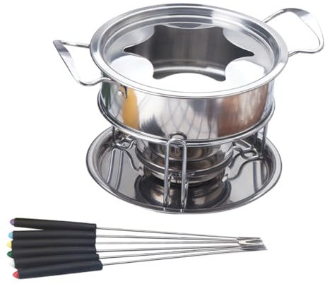 Amosfun Stainless Steel Melting Pot Set Fondue Kit Gel Burner Cheese Fondue Accessories for Chocolate Tempering