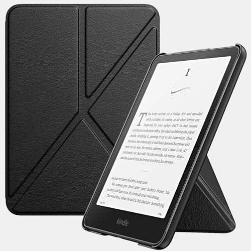 MoKo Hülle für All-New Amazon 7 Kindle Paperwhite 12th Generation 2024, Origami Ständer Hülle mit Magnetic PC Rückseite Cover, Denim Schwarz