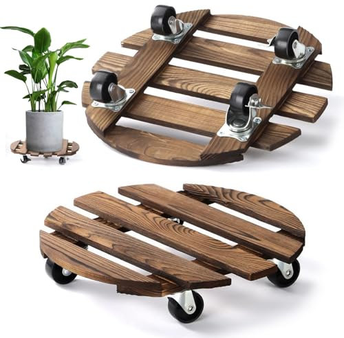 Hengrongshen 2 Stück Pflanzenroller, Pflanzenroller Rund 30 x 6.5cm, Blumentopf Untersetzer mit Rollen, Rollbrett Pflanzen für Große Pflanzgefäße Im Innen und Außenbereich