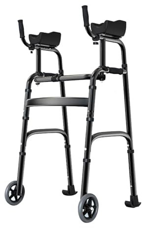KIUYTQQ Faltbarer Standard-Gehwagen mit Armstütze, Gehwagen mit Vorderrädern, Einstellbarer Höhe und abnehmbaren Armlehnen, zusammenklappbarer Standard-Gehwagen, Rehabilitations-Hilfsgehhilfe