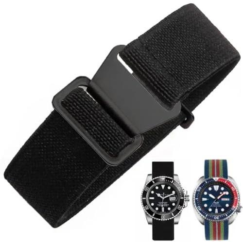 Danxancy Nylon Elastisches Uhrenarmbänder,Militärisches,Parachute,Ersatz armband aus Stoff,mit Haken, Schnalle, Schwarz/Silber, für Herren und Damen, 10 Farben, 3 Größen 18/20/22 mm