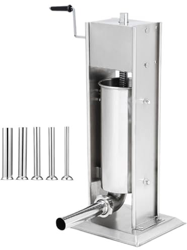 IUokLU Insaccatrice Verticale da 3 Litri insaccatrice Manuale in Acciaio Inox con 5 Tubi di riempimento insaccatrice per Salsicce domestiche a 2 velocità Altezza,