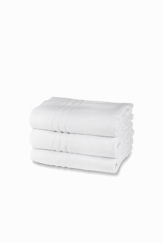Juego de toallas de baño de rizo 100% algodón, 3 toallas de cara, paquete de 3 unidades, 60 x 100 cm, 380 g/m², ideales para B&B y hoteles, resistentes a los lavados, blanco, línea Essential
