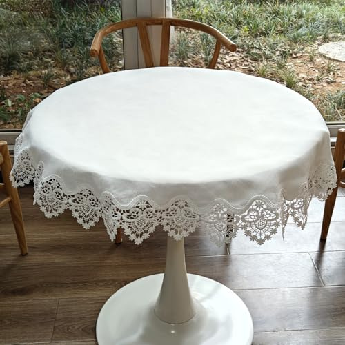 URROMA Napperon Rond en Lin de 99,1 cm en Dentelle Jacquard Blanche pour décoration de Table de Cuisine, Maison, Salle à Manger