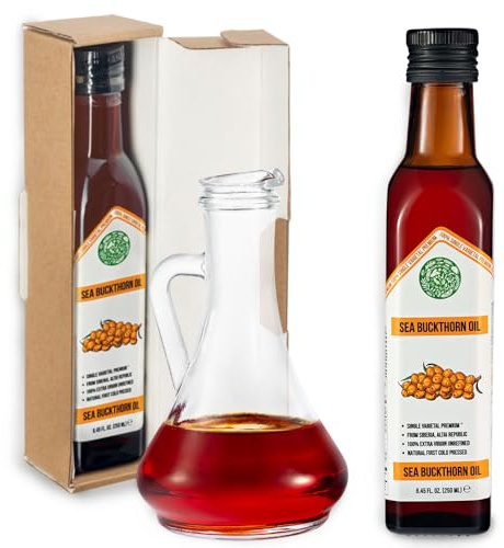 Aceite de Espino Amarillo Verde Siberiano – 250 ml Aceite de Fruta Hippophae Monovarietal, Virgen Extra Sin Refinar, Prensado en Frío