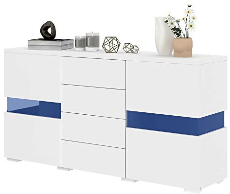 SOFTWEARY Skänk inklusive LED-belysning, 140/35/72 cm, vardagsrumsskåp med dörrar och lådor