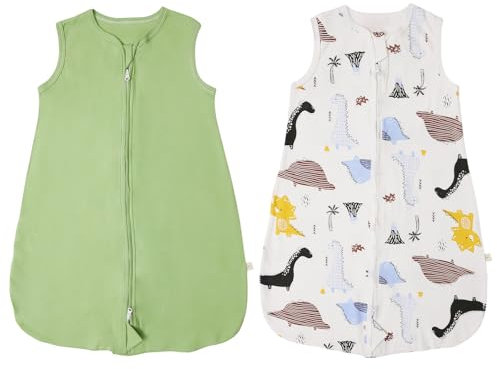 RUIOMII 2er Pack Schlafsack Baby 0-6 Monate, Weicher Baumwoll Sommerschlafsack Baby 0.5 Tog mit Reißverschluss Wearable Blanket für Kleinkinder, Dinosaurier und Grün