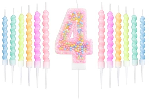Pastell Macaron 4:e födelsedagsljus, 4:e födelsedagsdekorationer för flickor, nummer 4 tårtljus, macaron festdekoration, baby shower-tillbehör
