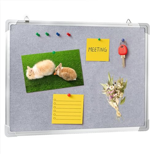 JF HOME BLISS Felt Notice Board, Pin Board for Office, Home, Bedroom & Kitchen, Wall Mountable with Aluminum Frame, Grey Felt Surface, 60x45cm
