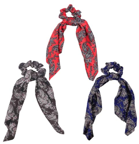 OATIPHO 3 Stück Haarringe aus Chiffon mit Langem Schwanzhaarseil Modische Haargummis aus Stoff Retro Stil Halten das Haar Sicher an Seinem Platz für Alltag Zufällige Farbe