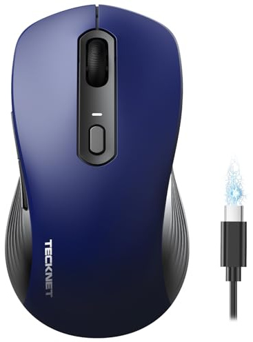 TECKNET Souris Bluetooth Rechargeable, Souris sans Fil Silencieuse | Ergonomique 3 Modes (BT5.0+BT3.0+2.4G), 4800 DPI, 6 Boutons, Souris Ordinateur sans Fil pour PC, Mac, Laptop, Windows, Bleu