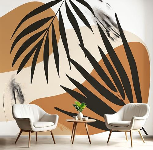 ANALTIRCE 3D Papier Peint Feuilles Palmier Noires Géométrie 200×150cm Tissus Non Tissés Papier Peint Panoramique Pour Salon Chambre Chambre D'Enfant Décoration Murale