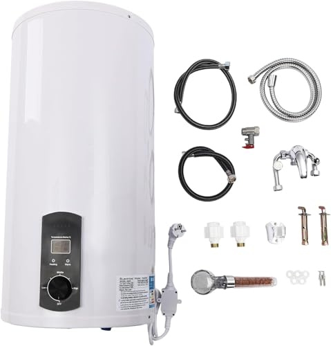 100L Electric Water Heater 2000W 220V Storage Hot Water Boiler Wall Mounted with LED Display and Shower Head for Fast Heating in Bathroom Kitchen Salon Caravan Toilet White Instant Heating System