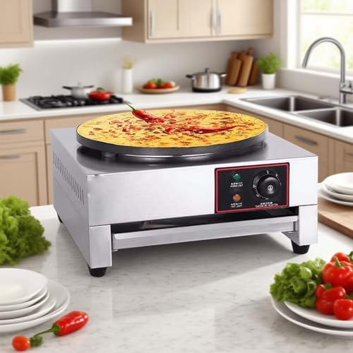 CrêPièRe éLectrique Ronde - Plaque De Cuisson AntiadhéSive De 40 Cm, éPaisseur 2 Cm, Appareil Professionnel Pour Blintzes Brunch, Plaque De Cuisson Plate De 2800 W, Appareil à CrêPes Single-head