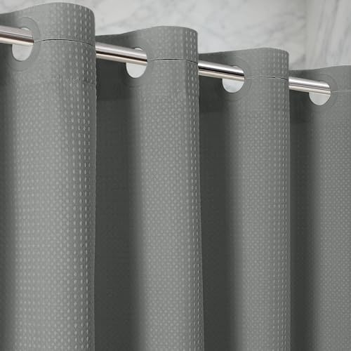 Zemyovia Wasserdichter Waffel Duschvorhang Textil 180 x 190 cm, 260 GSM Hochwertiger Schwerer Stoff, Anti-Schimmel Badevorhang mit 10 Langlebigen Ösen, Luxus Hotel Spa Stil, Maschinenwaschbar, Grau