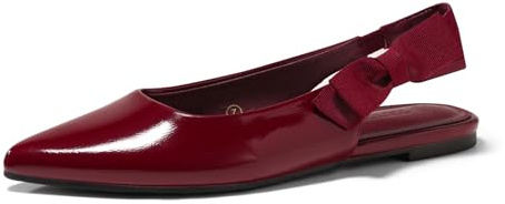 Coutgo Womens Slingback Flats Bow Pointed Closed Toe Dress Shoes Slip on Work Party Shoes, Burgundy, Size 10