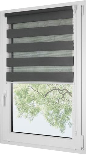 RENA Rollos Für Fenster Ohne Bohren - Tag und Nacht - Doppelrollo mit Haken - Einsatzbereit - Fensterrollo - Weiße Kette Verstellbar - 145 x 150 cm Graphit