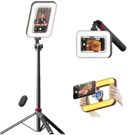 15W Ringlicht mit Stativ, 6000mAh Magnetisches Handy Stativ mit Ringlicht, 2500K–9000K Dimmbar, Tragbares Ring Light für Food Fotografie, Mukbang, Reise Vlog, Live-Stream, CRI＞95