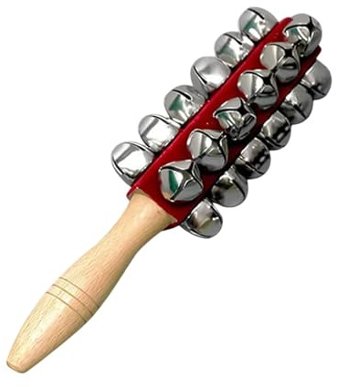 Generic Campanello a Mano in Legno E 25 Sonagli Strumento Musicale per Bambini Regalo Natale Shaker Rattle Percussione Adatto a Educazione Musicale, Rosso