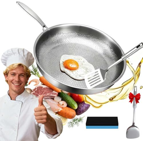 Sfbnjr Titanex Poêle en Titane – Poele Titane Induction Martelé, Poêle à Frire en Titane Pur Non Revêtue de Haut de Gamme avec Couvercle, Poêle de Cuisine Épaisse (Sans couvercle, 28cm)