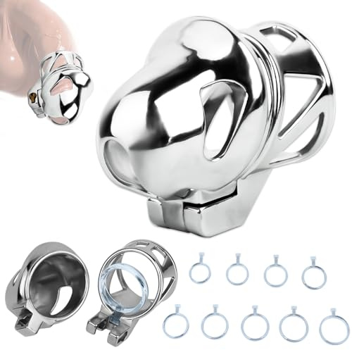 TCSKIOS Male Invisible Lock Chastity Devices Metal Cock Cage Set with 9 Penis Rings and and 2 Keys, Chastity Device for Penis Training Abstinence Bondage BDSM Fetish Adults Sex Toys for Men
