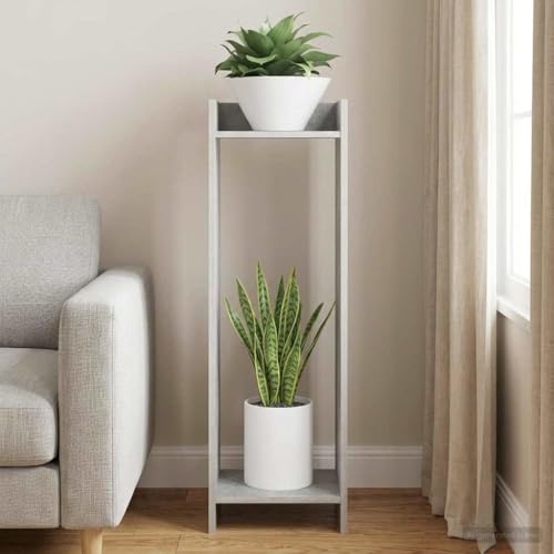 Runheo Soporte para plantas, color gris hormigón, de madera, 30 x 30 x 100 cm, con 2 estantes, ahorra espacio, para salón, interior, escalera, banco de flores, mesa decorativa
