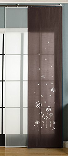 Gardinenbox 2er-Pack Schiebegardine Flächenvorhang, Zamora Braun, 245x60 cm (HxB) Lasercut Wildseide Optik Voile inkl. Paneelwagen und Beschwerungsstangen, 1656100