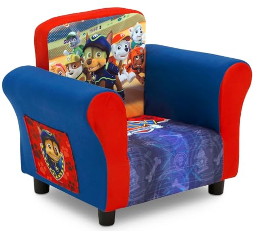 Delta Children Upholstered Chair with PAW Patrol Graphics, Wood Frame, Plush Foam Padding, Side Pockets, for Toddlers and Kids