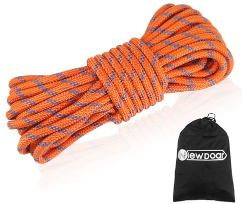NewDoar Outdoor-Seil 18KN 10mm(3/8 in) Hochfestes Zubehörseil Doppelt geflochten Multifunktionales Seil für Camping, Wandern, Angeln, Lastentransport, Hängematten, Zelte(Orange 10mm,50ft)