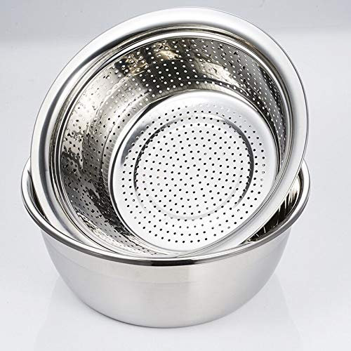 Colador de Cocina y Bol Mezclas Acero Inoxidable Apilables Escurrido Ensaladera Cuencos para Preparar Enjuague Escurr Mezclar, 26cm