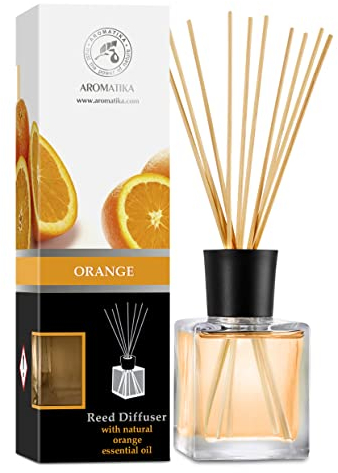 Aromatika Raumduft Reed Diffuser 200ml mit Orange Öl - Intensiv und Langanhaltend Duft - Bester Raumlufterfrischer für Aromatherapie - Zuhause - Küche - Natural Orange Essential Oil