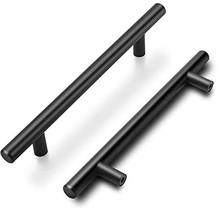 goldenwarm LS201BK160 T - Set di 5 maniglie a barra in acciaio inox, per armadio da cucina, 160 mm, con viti, colore: nero