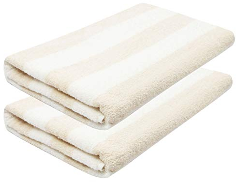 ZOLLNER 2er Set Saunatücher, 75x180 cm, 100% Baumwolle, 375g/qm, beige weiß gestreift