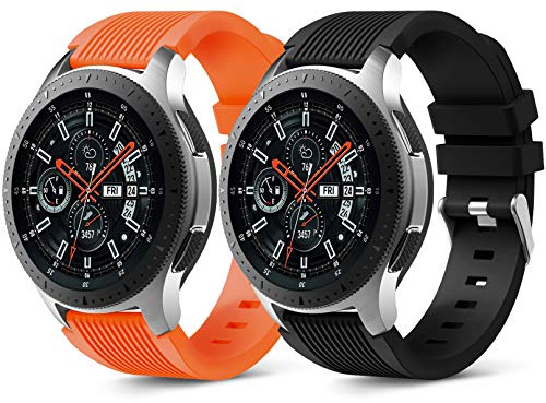 Dirrelo Strap Compatible with Samsung Galaxy Watch 3 45mm/Galaxy Watch 46mm/Huawei GT 2 46mm, 22mm Soft Silicone Sport Wrist Bands Replacement for Samsung Gear S3 Frontier for Men Women, Black+Orange