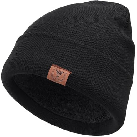 OZERO Mens Cuffed Beanie Hat, Fleece Lined Acrylic Knit Winter Skull Cap for Men Women, Soft Thermal Hat for Cold Weather, Dog Walking and Gifts