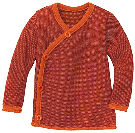 disana Newborn - Giacca in 100% lana merino biologica GOTS, IVN Best, con chiusura avvolgente, unisex, made in Germany, Arancione/Bordeaux, 74/80 cm