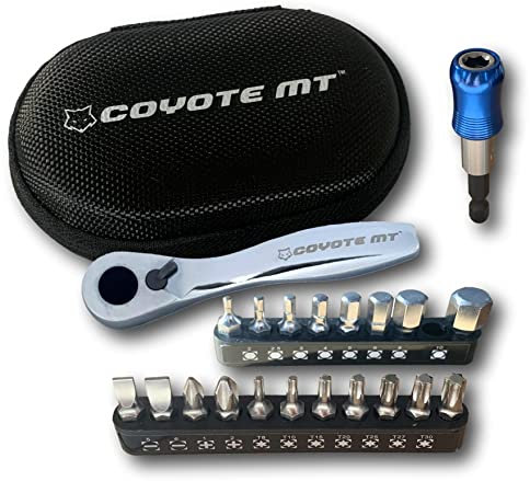 COYOTE MT Mini Ratchet Tool Set Professional & Stylish Multitool Repair Kit for Road & Mountain Bikes - Compact Multi Tool for Your Bicycle, Home or Work - 19 x S2 Bits & Hard Case Pouch