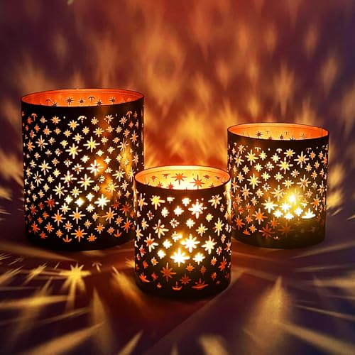3er Set Orientalisches Teelichthalter Hamman aus Metall Schwarz 14 cm