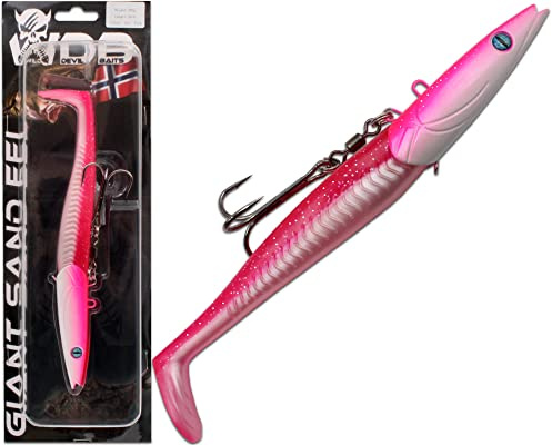 Angel-Berger Wild Devil Baits Giant Sand EEL 286g Sandaal Meeres Shad Gummifisch (286g, Hot Pink)