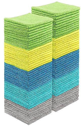 HOMEXCEL Microfibre Cleaning Cloths 100 Pack, Highly Absorbent Cleaning Towels, Lint Free & Scratch-Free Cleaning Rags for House, Kitchen and Car, Multi-Color Microfibre Towels 30X30 CM