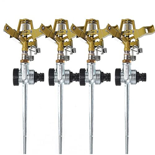 4 Stück rotierender Gartensprinkler, Impulsregner aus Metall, um für 360 Grad, automatische rotierende Bewässerung, Bewässerungssprinkler für große Flächen, Hof, Garten, Rasen