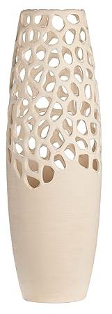GILDE Deko Vase aus Keramik - mit Lochmuster - Geschenk Weihnachten Geburtstag Hochzeit - Farbe: Creme Höhe 60,5 cm